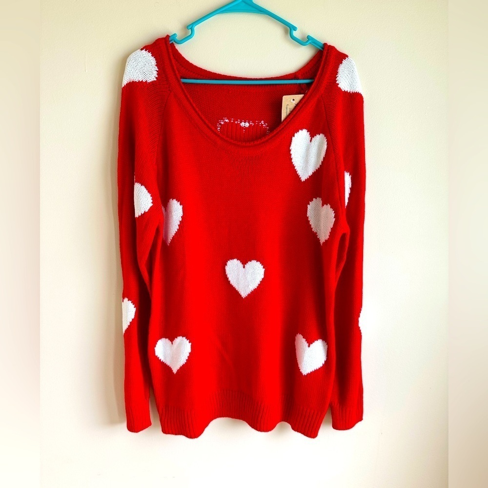 Julia Rose Amora Heart Sweater‎ - Medium - NWT- Red White 100% Acrylic